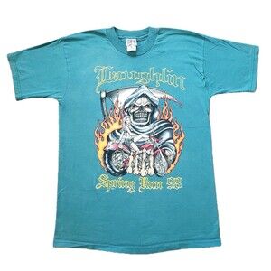 Vintage 90s Laughlin Spring Run 95 Size Large Mens Green Double Side T-Shirt